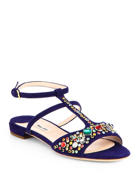 miu miu jeweled strap flat sandal|women's miu mi u flats.